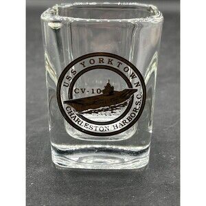 Shot Glass: USS Yorktown CV10, Charleston Harbor, Gold Lettering